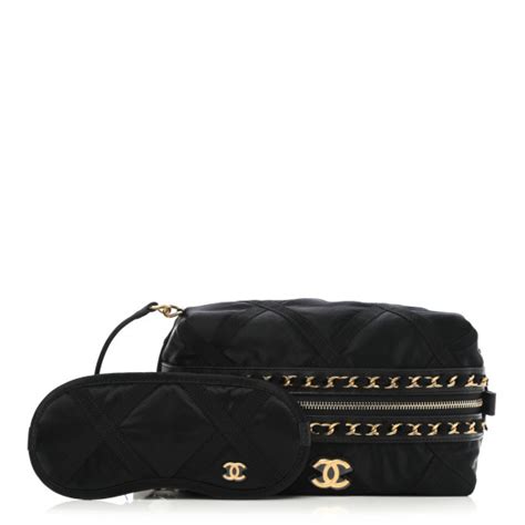 chanel pouch with sleep mask|Chanel Black Nylon Pouch With Sleep Mask Gold Hardware, .